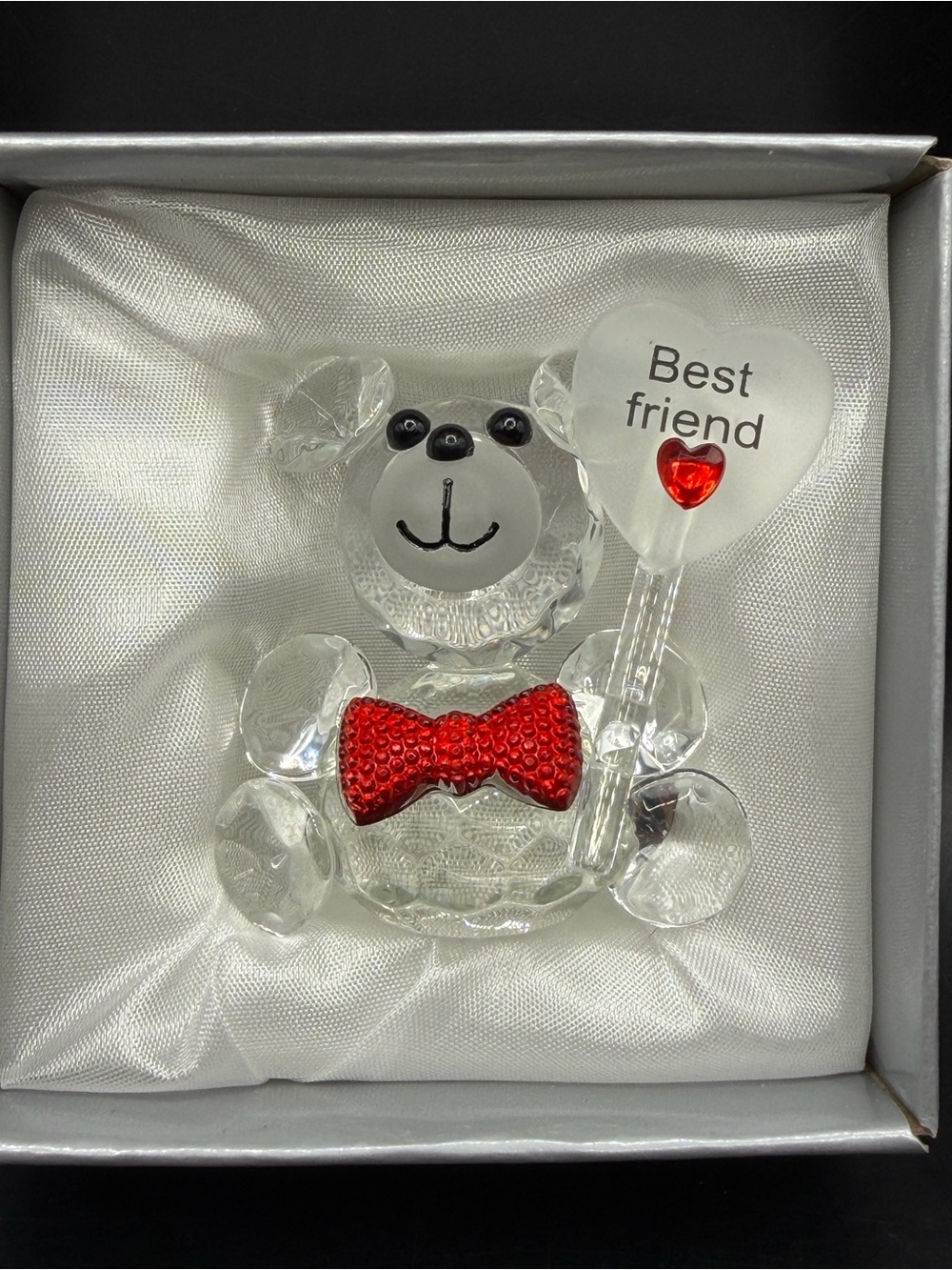 Crystal Bear Figurine with Red Bow and Heart "Best Friend" NIB